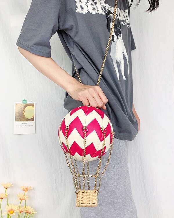 Red Hot Air Balloon Shape Handbag Party Clutch For Women Purses Fashion Designer Bags Shoulder Chain Bag Pu Leather
