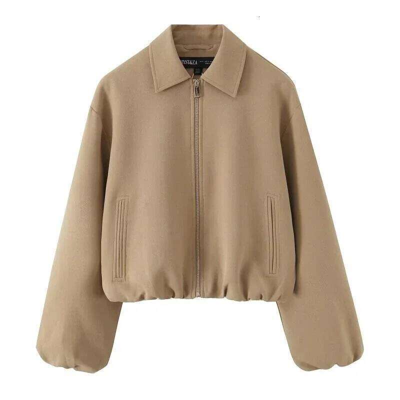Autumn Winter Women Short Jacket Coat Zipper Pocket Outerwear Female Lady Streetwear Khaki Black Tops