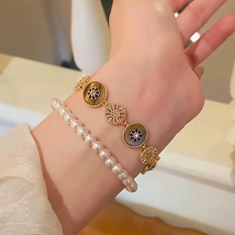 18K Real Gold Plated Tiger Eye Stone Zircon Bracelet Vintage Light Luxury Niche Bangle Elegant High-end Feel Jewelry Wholesale