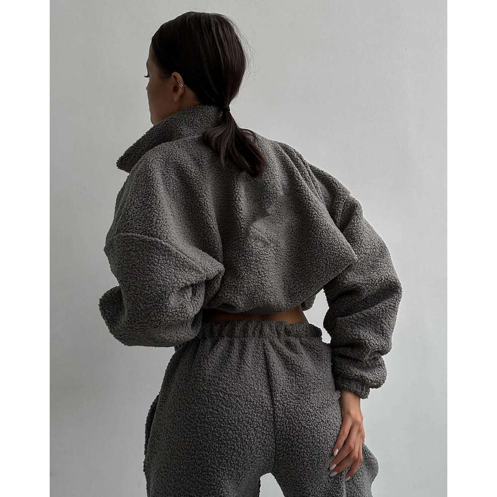 Cross-Border For Women, European American Style, Autumn And Winter New Sports Casual Fleece Cardigan Sweatshirt Set B5