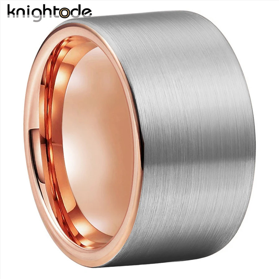 12mm Rose Color Tungsten Carbide Thumb Rings For Fashion Men Women Marry Party Jewelry Flat Band Brushed Finish Comfort Fit 251031