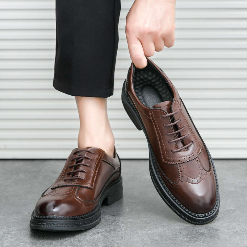 Large size stylish 2024 Spring and Autumn new men's block lace up business formal casual leather shoes