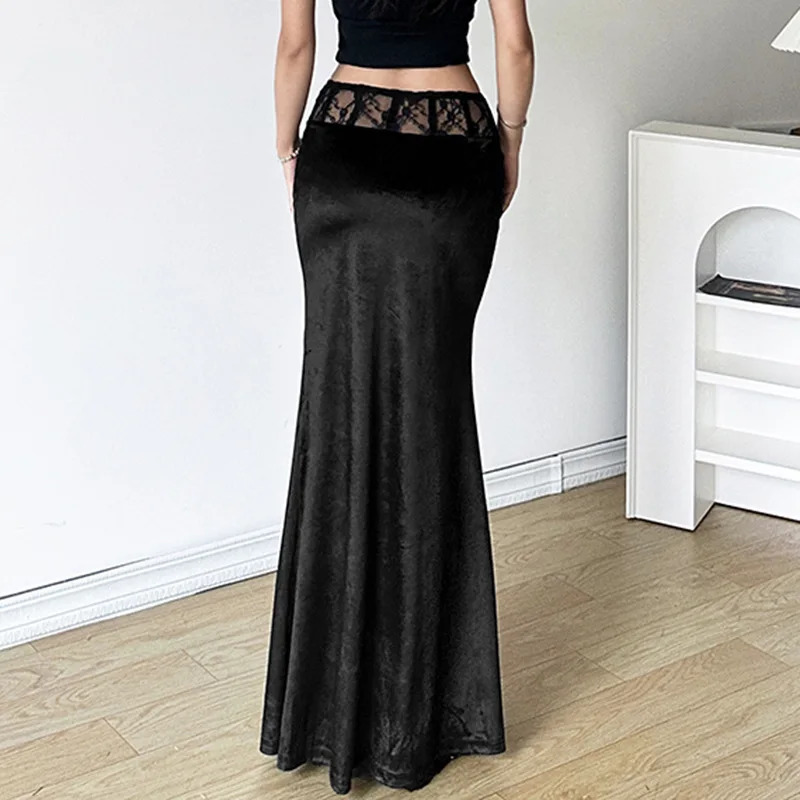 Gothic Dark Elegant Shopping Center Velvet Trumpet Skirt 250324