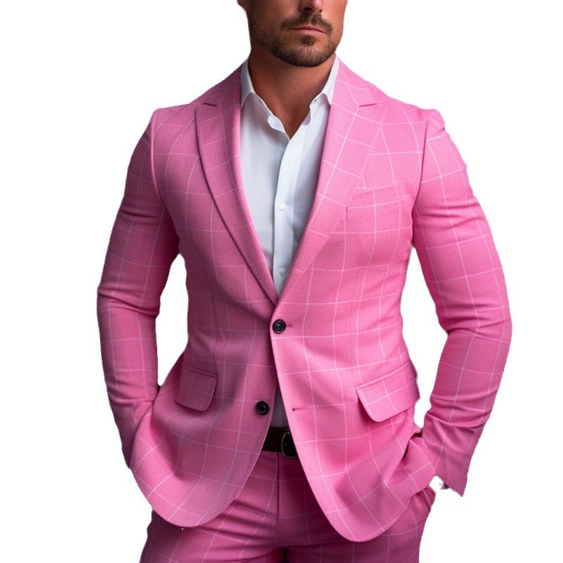 2025 mens spring top commuting casual printed double button suit jacket mens plus size suit