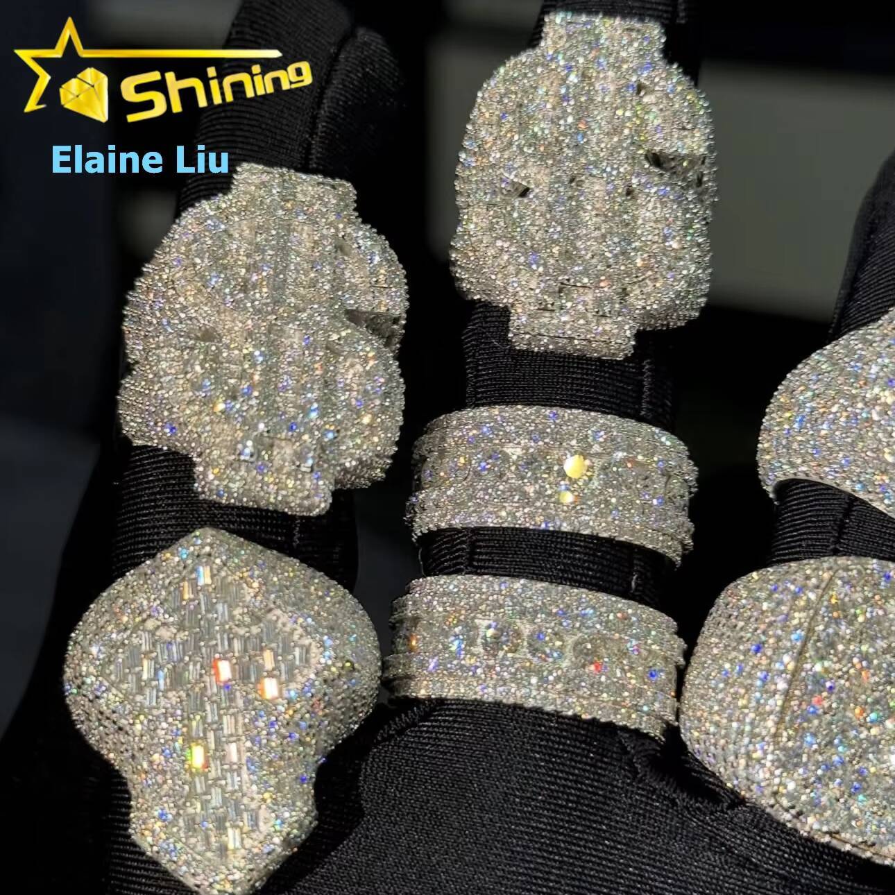 Fine Jewelry 925 Sterling Silver Ice Out Men Rings VVS Moissanite Diamond Hip Hop Ring