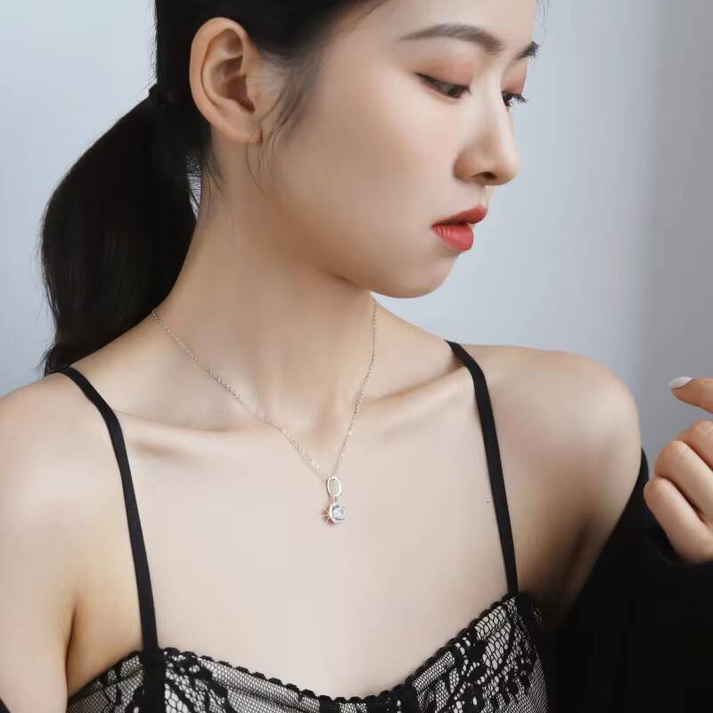 Fine Jewel Ladies Womens Trendy VVS Round Diamond Double Ring Pendant Chain 925 Silver Jewelry VVs1 Moissanite Necklace Pendant