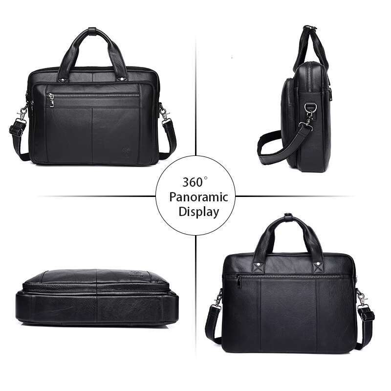 SCHLATUM Genuine Leather Bussiness Briefcases Black For Men Handbags Laptop Briefcase Bags 16 Inch Office Computer Bag