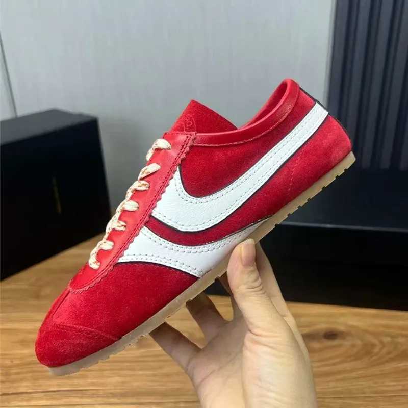 Genuine Leather Lace Up Wens Sneaker Faux Suede Pahwork Trainers Light Cfortable Flats Breathable Non-slip Running Shoes Y251105