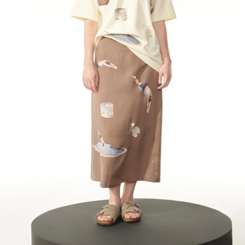 Wiener tags summer A-Line skiing women print mid waist long skiing women retro casual straight skiing fun pattern WA017 250402