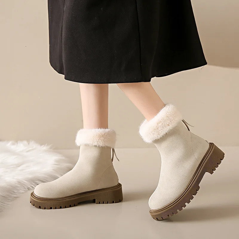 Non Slip Thick Bottom Furry Snow Boots Women Winter Warm Long Plush Suede Ankle Boots Fluffy Fur Womans Short Booties 42 251104