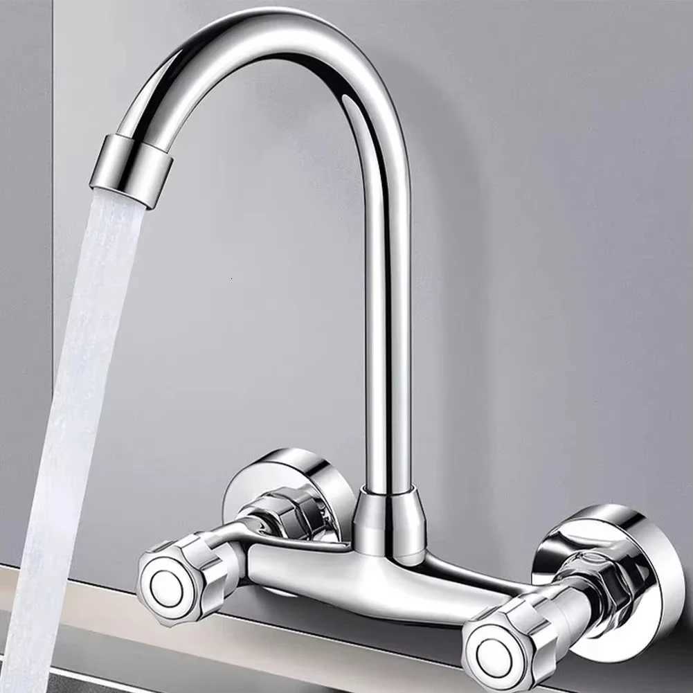 360 degree rotating kitchen sink faucet wall mounted double hole vegetable basin faucet high pressure mixing faucet Y251104