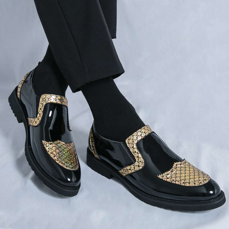 Large size new casual leather British style men's set shoes, nightclub hairstylist shoes