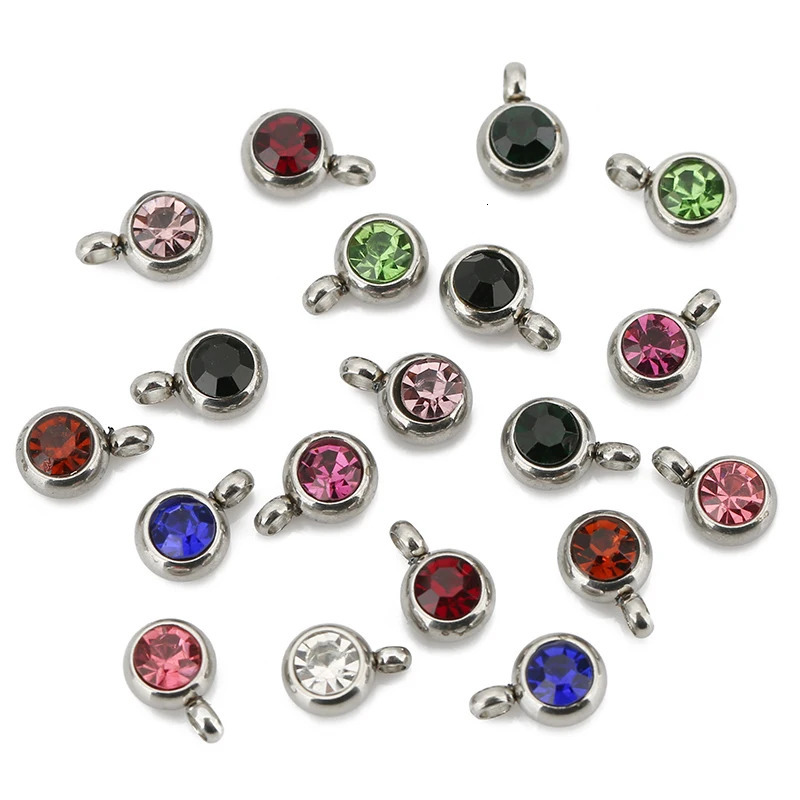 20pcs 6mm stainless steel cross welding rings beads crystal charm pendants necklaces bracelets jewelry making DIY 250325
