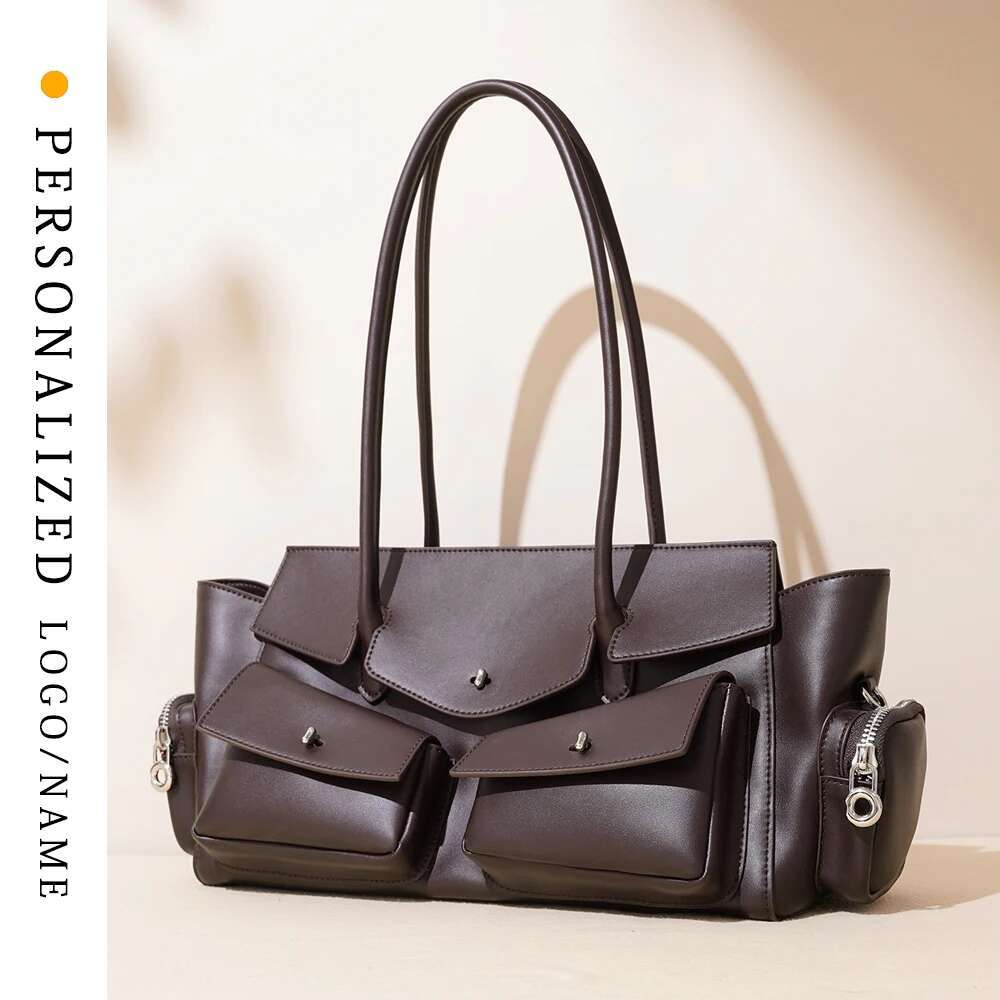 Free Lettering 2025 New Retro Large Capacity Single-Shoulder Handbag Multi-Pocket Women's Underarms Motorcycle Bag