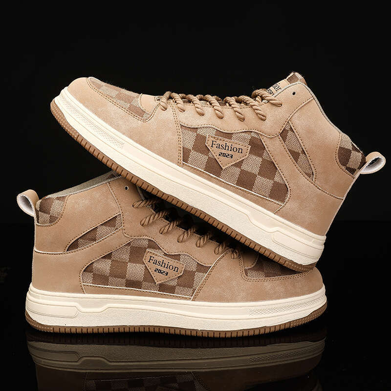 Autumn Student High Top Board Lace up Plaid Sports Men's Large Casual Canvas Shoes