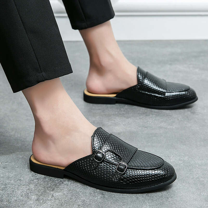 Large Men's Bean 38-47 Baotou Slippers with Bright Face, Driving and Dressing Room Shoes, One Foot Half Support Shoes