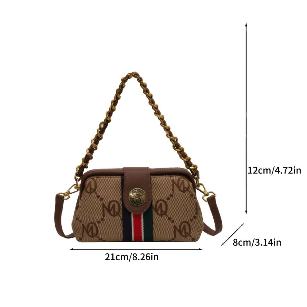 Women's Summer Crossbody Bag - Adjustable Chain Strap, Khaki Handbag, Magnetic Closure Design, gold Hardware Accessories, Suitable for Both Casua