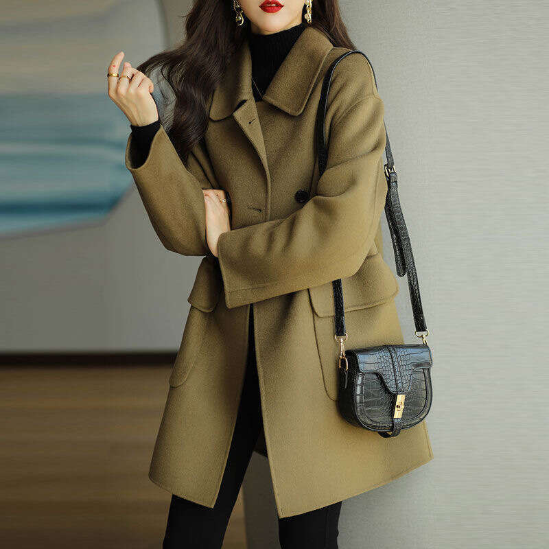 Autumn Winter New Thickened Korean Style Slim Fit Mid-Length Wool Coat For Women B5
