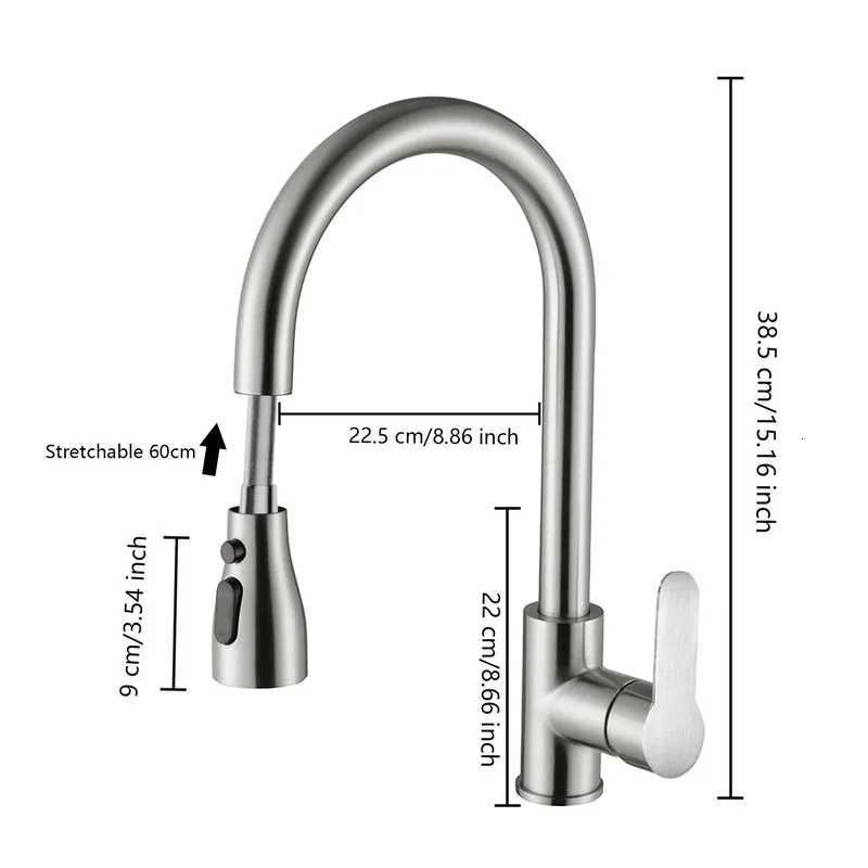 Kitchen Faucets Bed Nickel Pl Out Kitchen Sink Water Tap Deck Mounted Mixer Stream Sprayer Hot Cold Taps Sliver Y251104