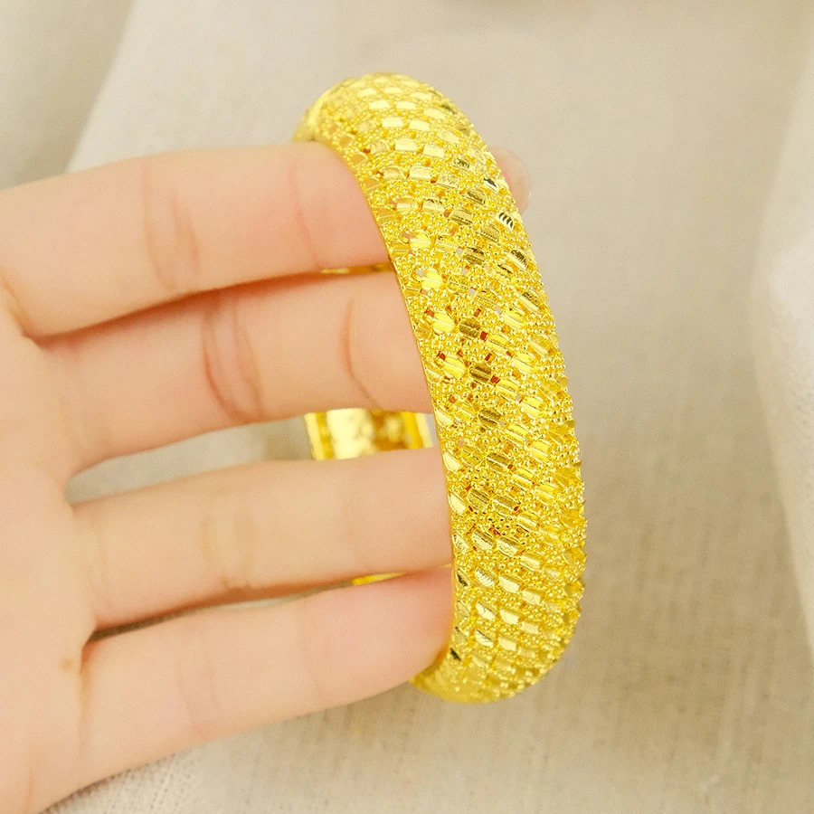 24k Dubai Gold Color Bangles For Women Dubai Bride Wedding Ethiopian Bracelet Africa Bangle Jewelry Gold Charm Bracelet 251031