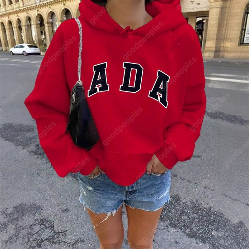 Designer Hoodie Womens Casual Versatile Letter Loose Hoodie Ada Hoodie with Velvet Warmth Womens Clothing