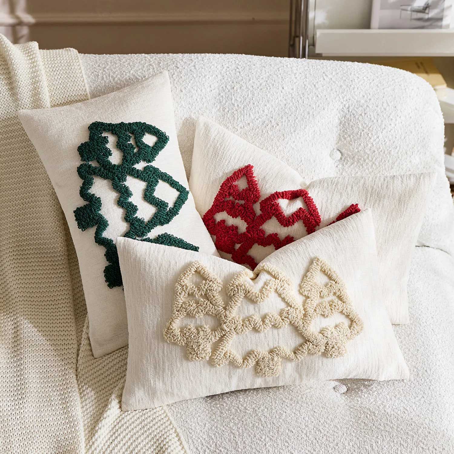 Christmas Festival Decoration Sofa Pillowcase Cojines Embroidered Christmas Tree Cushions Cover Christmas Party Pillowcases Y251105