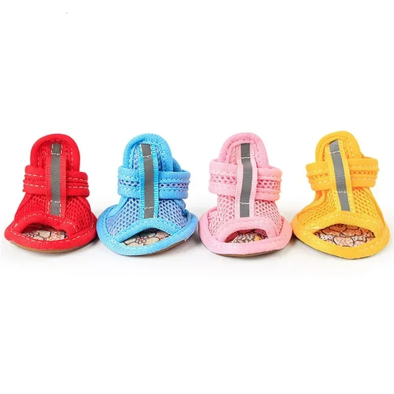 4pc/set Summer Non-slip Breathable Dog Shoes Sandals for Small Dogs Pet Dog Socks Sneakers for Dogs Puppy Blue Cat Shoes Boots 250402