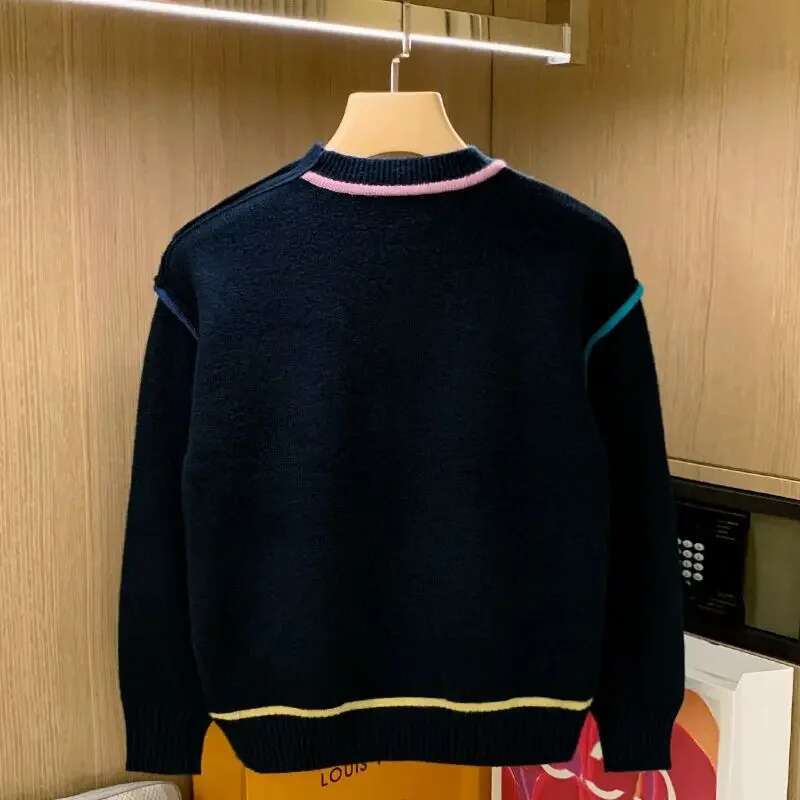 Slim Fit Knitted Round Neck Autumn Lazy Style Sweater Casual Young Men Korean Contrast Color Wool Sweaters Z28
