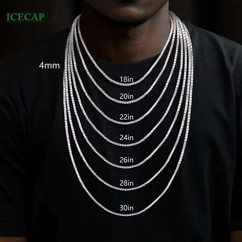 Fine Jewelry Moissanite Necklace Round Cut VVS Mossanite Chain 925 Silver Diamond Tennis Chain Necklace Ice Hiphop Link Men Gift