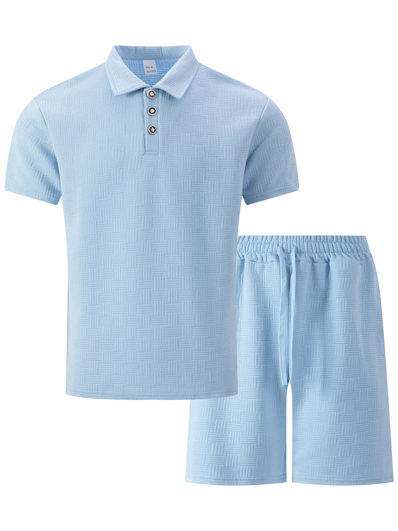 Summer mens European and American jacquard mens casual lapel polo short sleeved shorts casual high-end set 250403