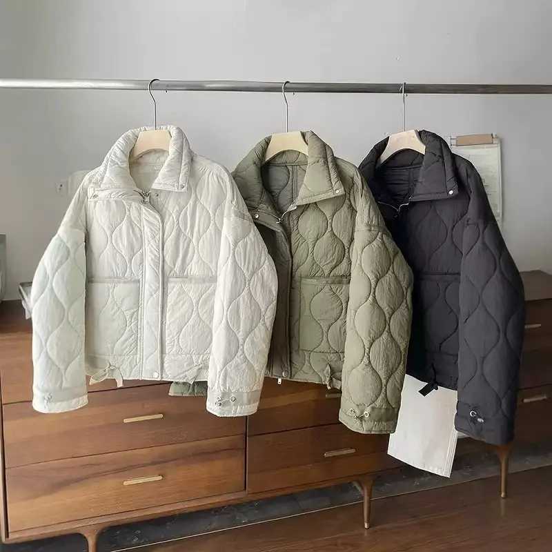 autumn and winter new womens webbing stitching quilted cotton coat casual loose silhouette warm cotton coat J251105
