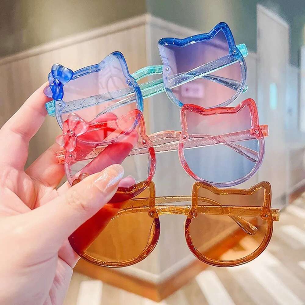 Glitter Cartoon Bowknot Cat Shaped Children Sungalsses Anti-UV Sunscreen Sunglasses Kids Fashion Eye Glasses Kid Outdoor Eyewear