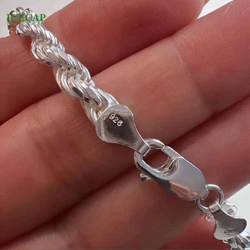 Hiphop Flowers Chain 925 Silver Twisted String Necklace Mens Rope Link Chain Necklace