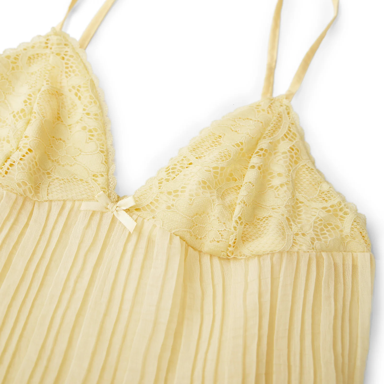 Womens y2k fairy pleated mesh transparent Camisol mini bow front spaghetti shoulder strap V-neck lace cut top club outfit 250403