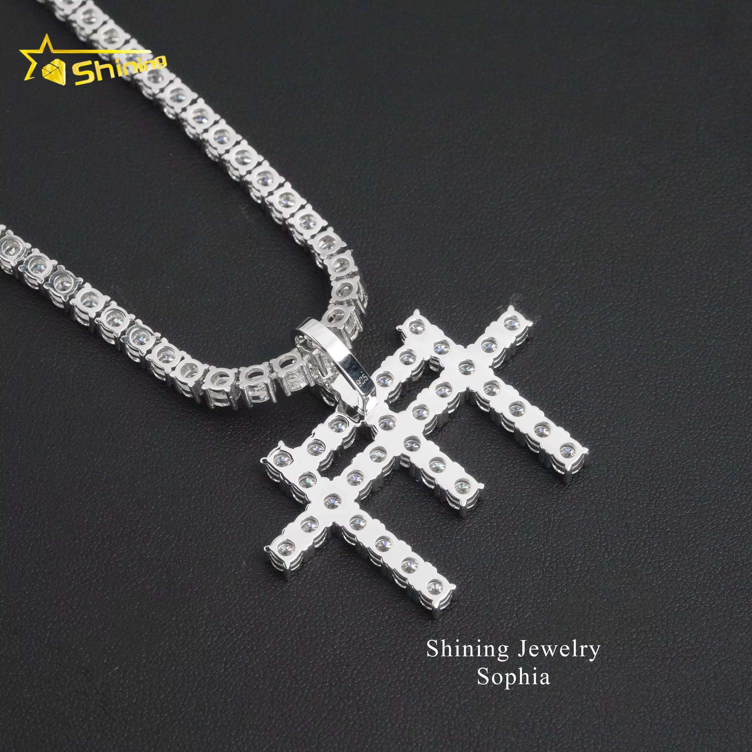 Fine Jewelry Necklace Bling Men Jewelry 14k Gold Plated Three Cross Design Vvs Moissanite Hip Hop Iced Out Pendant