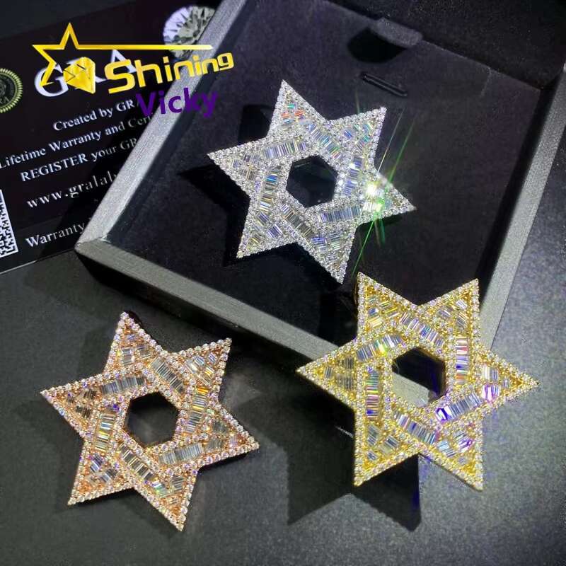 Blingbling Ready to Ship in Stock Iced Out Star Moissanite Pendant Custom 925 Sterling Silver Pendant Necklace