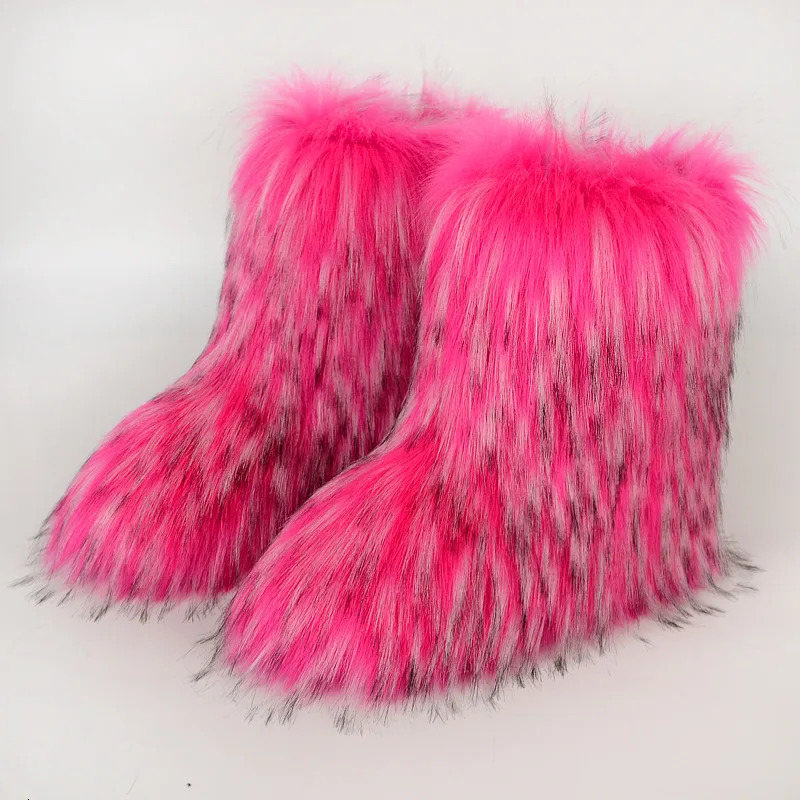 Women Faux Fur Boots Winter Fluffy Plush Snow Boots Fashion Furry Boots Comfortable Outdoor Flat Shoes 251104