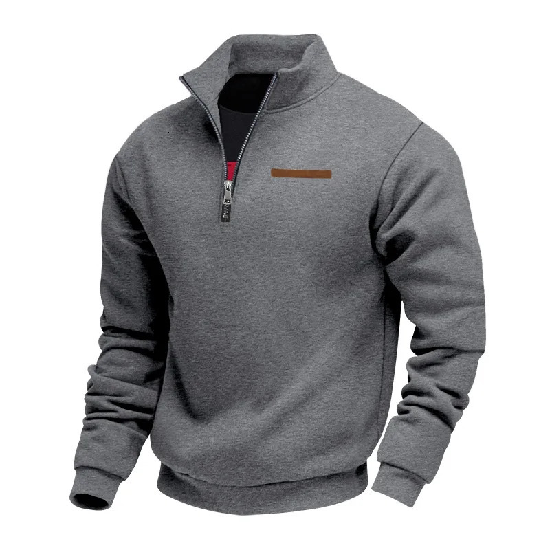Mens Fleece Long-Sleeved Sweatshirt American Autumn Winter Half-Zip Loose Stand-Up Collar Pullover Comfortable Mens Sweatshirt 251104