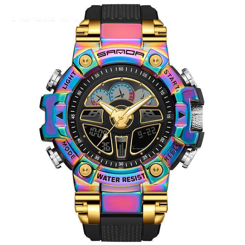 DHwatches Sanda Raised Hand Light Black Technology Luminous Fluorescent Multi-Function Harajuku Style Steering Wheel Sports Waterproof Men's Watc