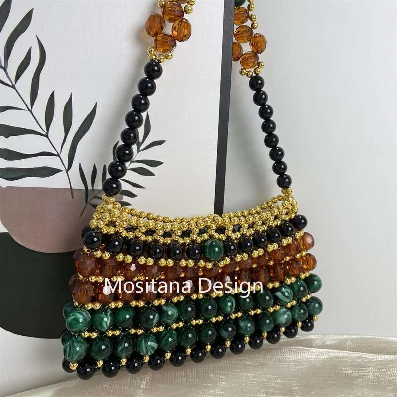 Fashion Simple Bags For Women Vintage Elegance Hot Sale Female Small Mini Shoulder Bag Handmade Beaded 2024 Dinner Party Weeding