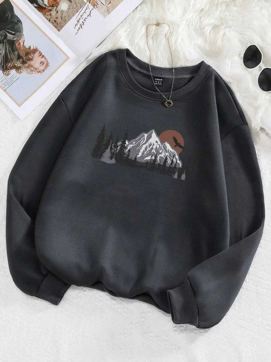 Forestsmountains Printing Sweatshirts Women Harajuku Soft Pullover Fashion Warm Clothing Loose Crewneck Fleece Female HoodiesT251105