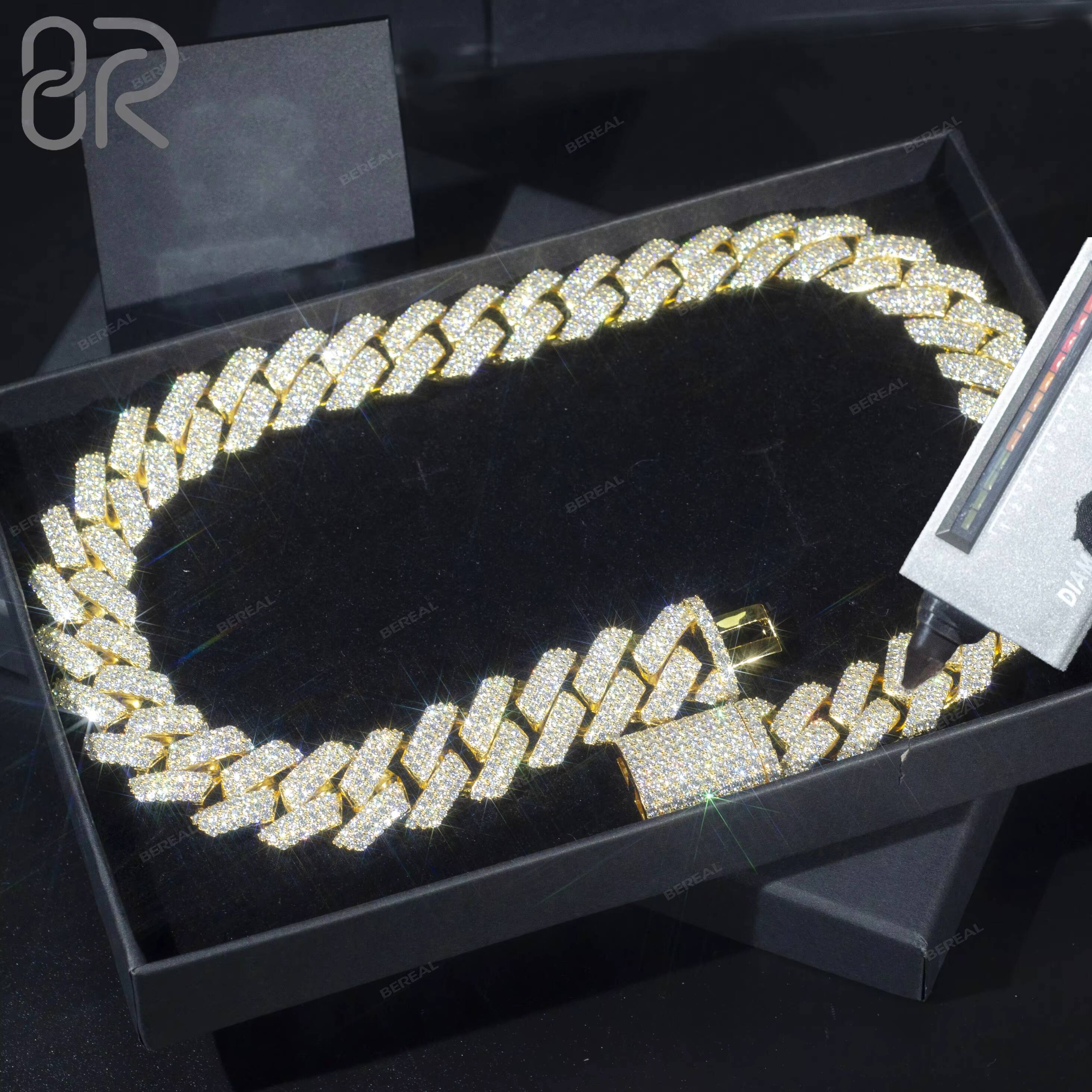 Wholesale Price 18mm Moissanite Cuban Chain Fancy Jewelry Round Brilliant Cut Diamond Gold Plated 925 Silver Cuban Link Necklace