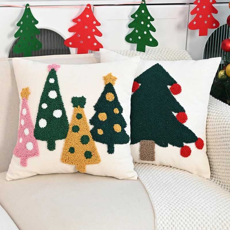 45x45CM Christmas Tree Throw Pillow Cover Nordic Embroidery Stamping Waist Cushion Cover Decor Home Decorative Pillowcase Y251105