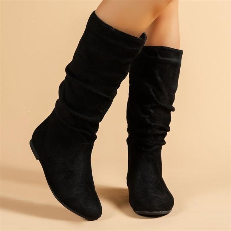 Mid-calf Womens Boots Winter Platform Flat Shoes for Women Fashion Side Zipper Female Vintage Casual Ladies Riding Boot 251104