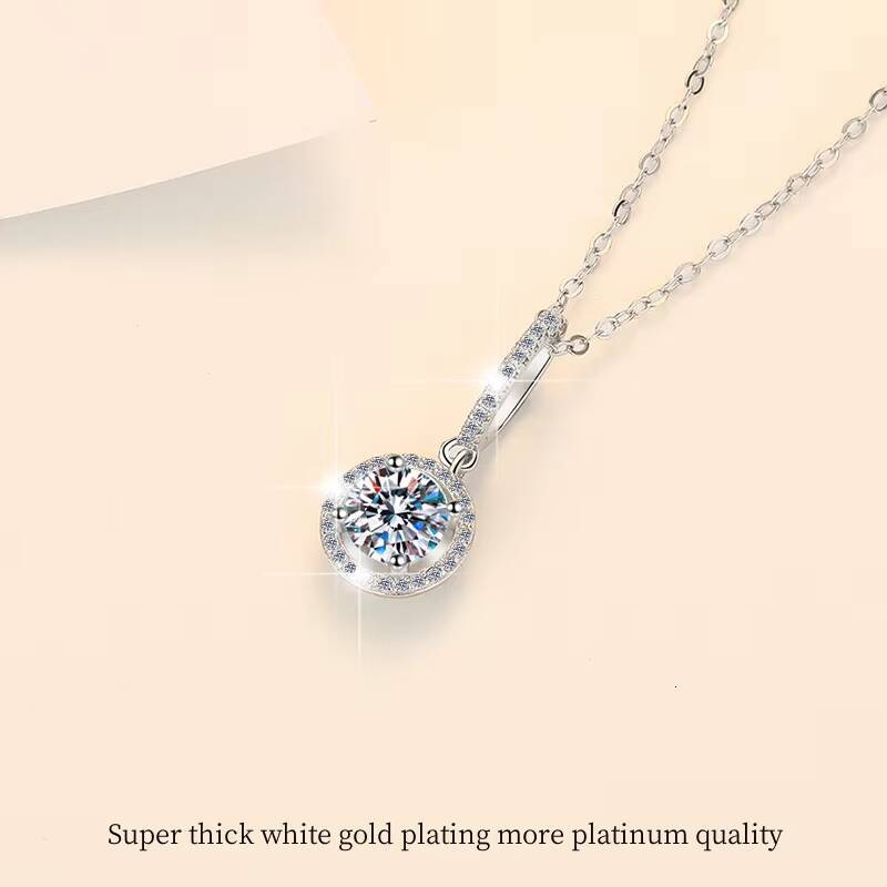 Fine Jewel Ladies Womens Trendy VVS Round Diamond Double Ring Pendant Chain 925 Silver Jewelry VVs1 Moissanite Necklace Pendant