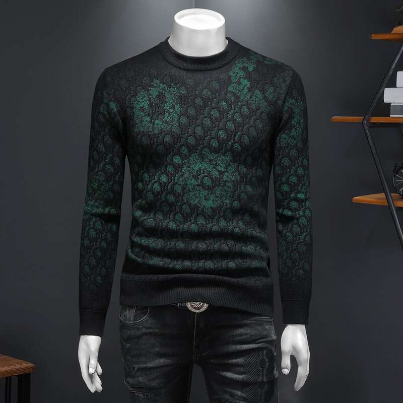 2025 New Winter Round Neck Slim Fit Youth Plus Size Knitted Fashion Men's Pullover Sweater