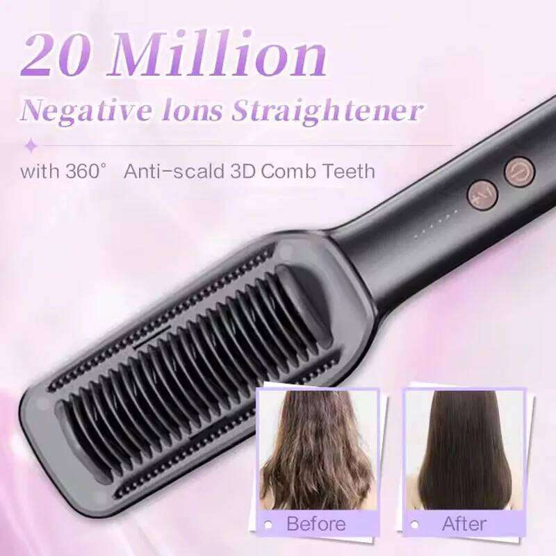 Fast Styling Negative Ion Straightening Brush PTC Heating Ceramic 2In1 Straight Curl Hair Iron Straightener Hot Comb Xiusiyuan251105