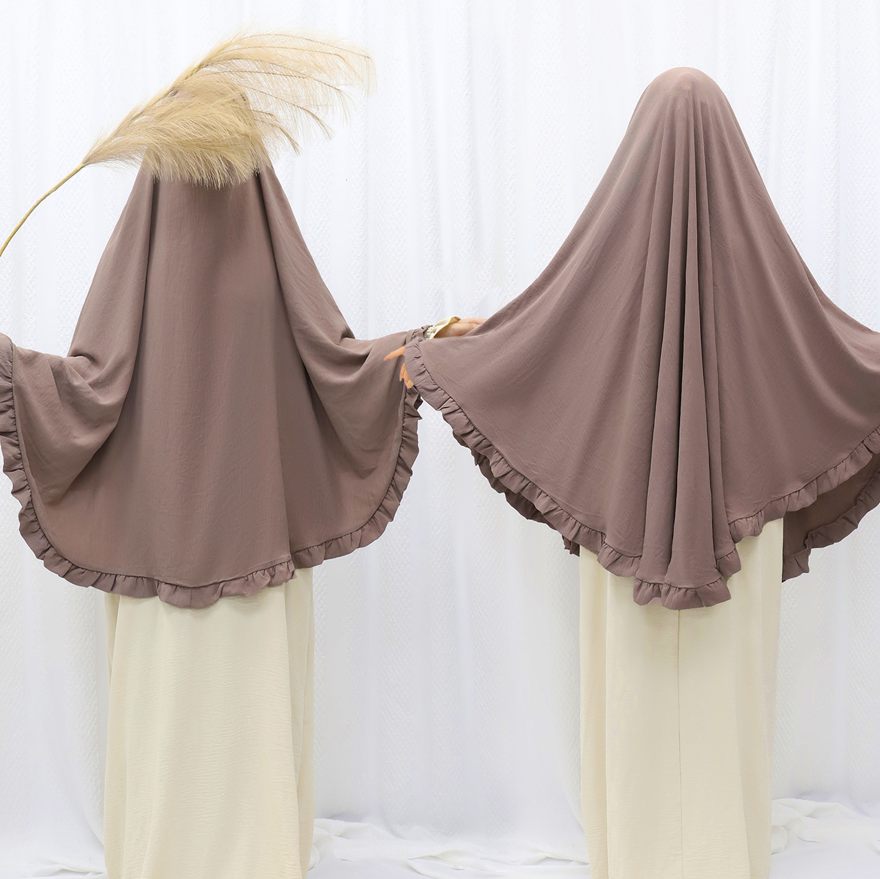 Solid Ruffled Headband With Large Swing Malay Solid Color Women's Headscarf Abaya Maxi Dresses Islamic Clothing