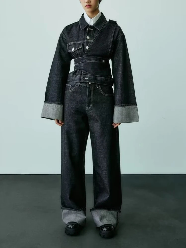 TRAF Womens High Waist Jeans Ultra Thin Trailer Trouser Rolling Loose Fashionable Casual Wide Leg 250403