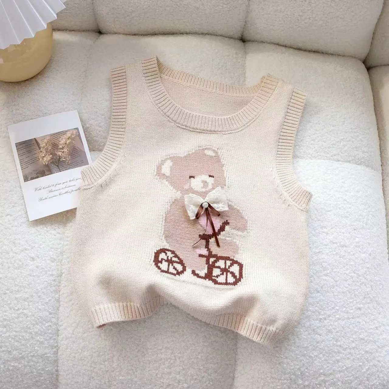 Girls 3pcs Set Sweet Knitted Waistcoat Shirt Cartoon Vest Pleated Skirt Autumn Children Kids Infants Outfit Y251105